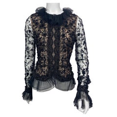 Vintage Oscar de La Renta 1980’s Black Lace Embellished Beaded Top Jacket-Size 10