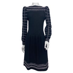 Vintage Adolfo 1980’s Black Wool Knit Rhinestone Embellished Dress- Size 6