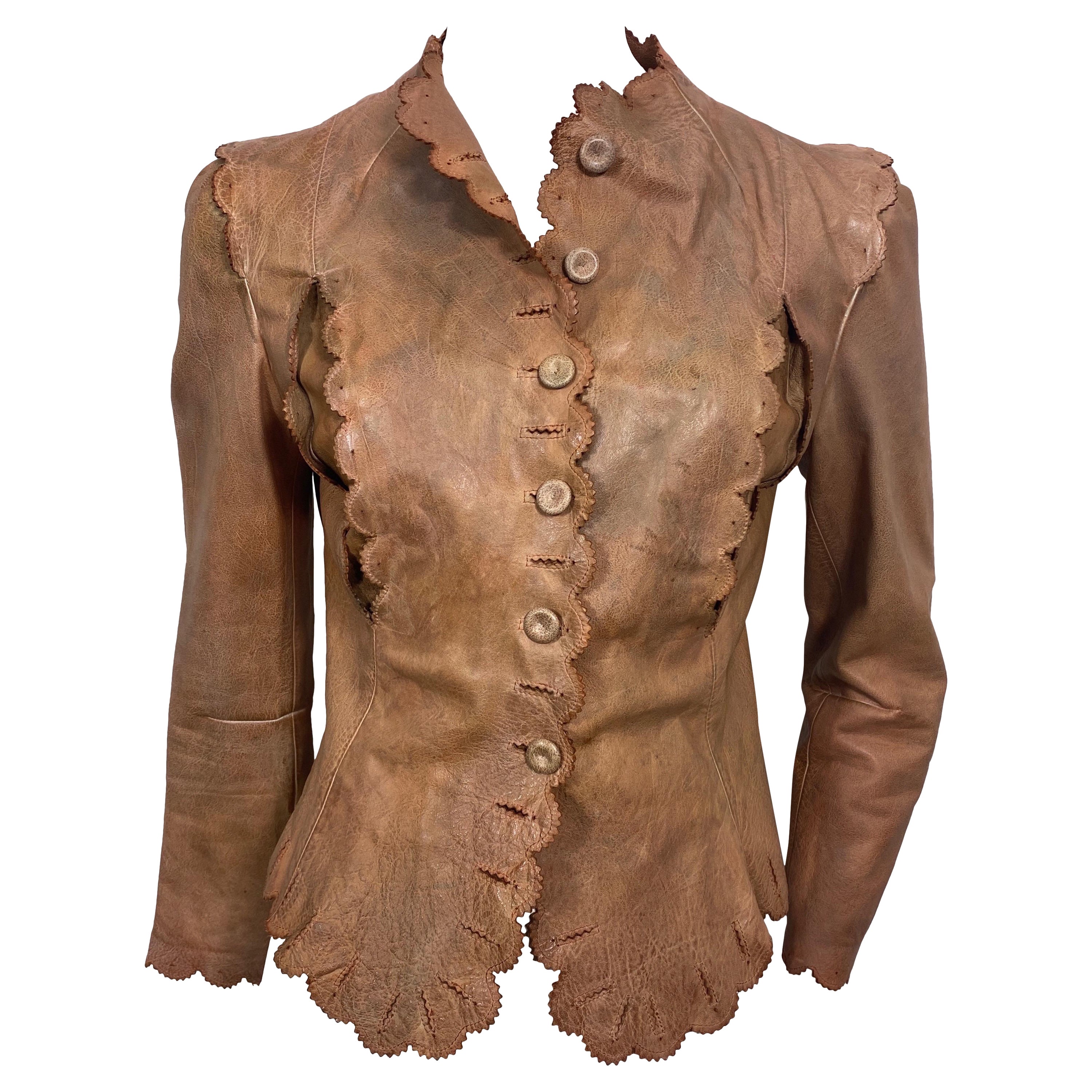 Alexander McQueen Dark Nude Distressed Leather Jacket-Size 40 For Sale