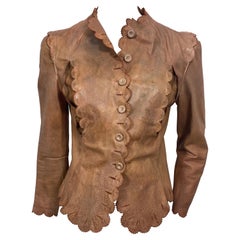 Used Alexander McQueen Dark Nude Distressed Leather Jacket-Size 40