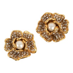 Chanel Golden Metal Camellia Earrings, 1997