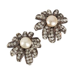 Chanel Camellia Silvery Metal Clip-on Earrings