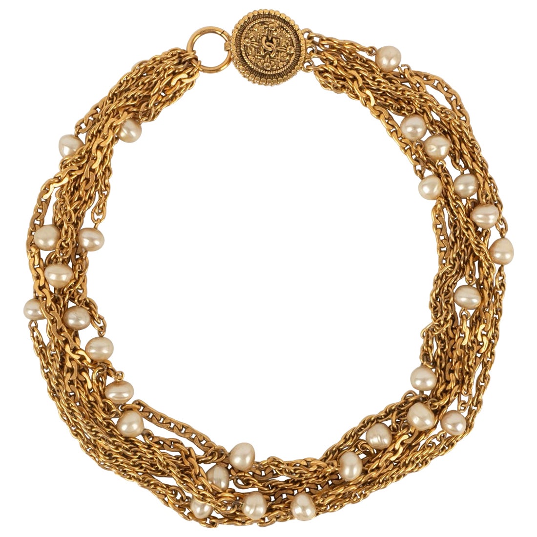 Chanel Multi-Row Golden Metal Choker Necklace For Sale