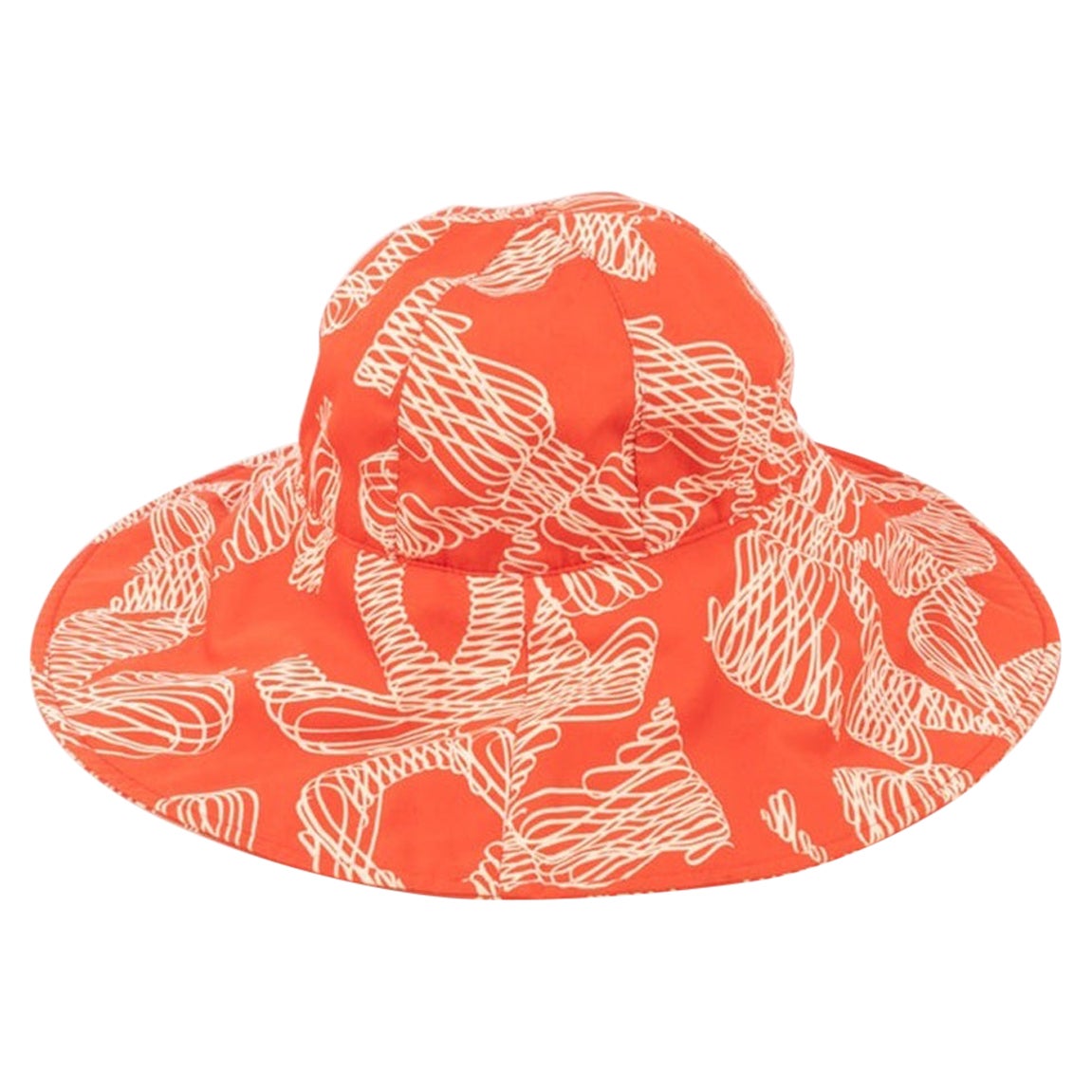 Chapeau Chanel orange et blanc en coton en vente