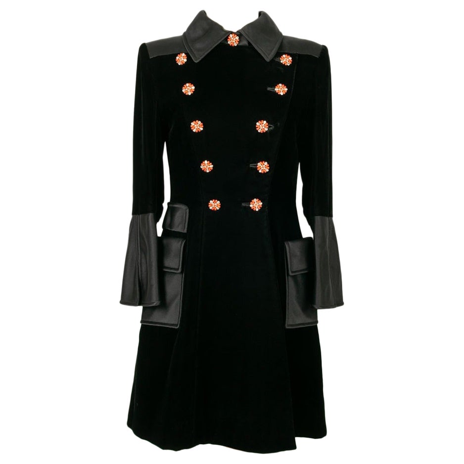 Christian Lacroix Coat of Black Velvet and Silk Haute Couture For Sale