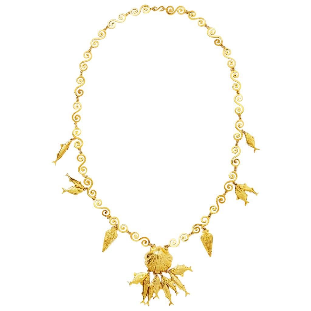 Yves Saint Laurent Gold Fish Charm Necklace