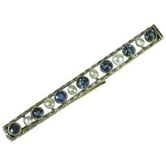 Edwardian Sapphire and Pearl Bar Pin