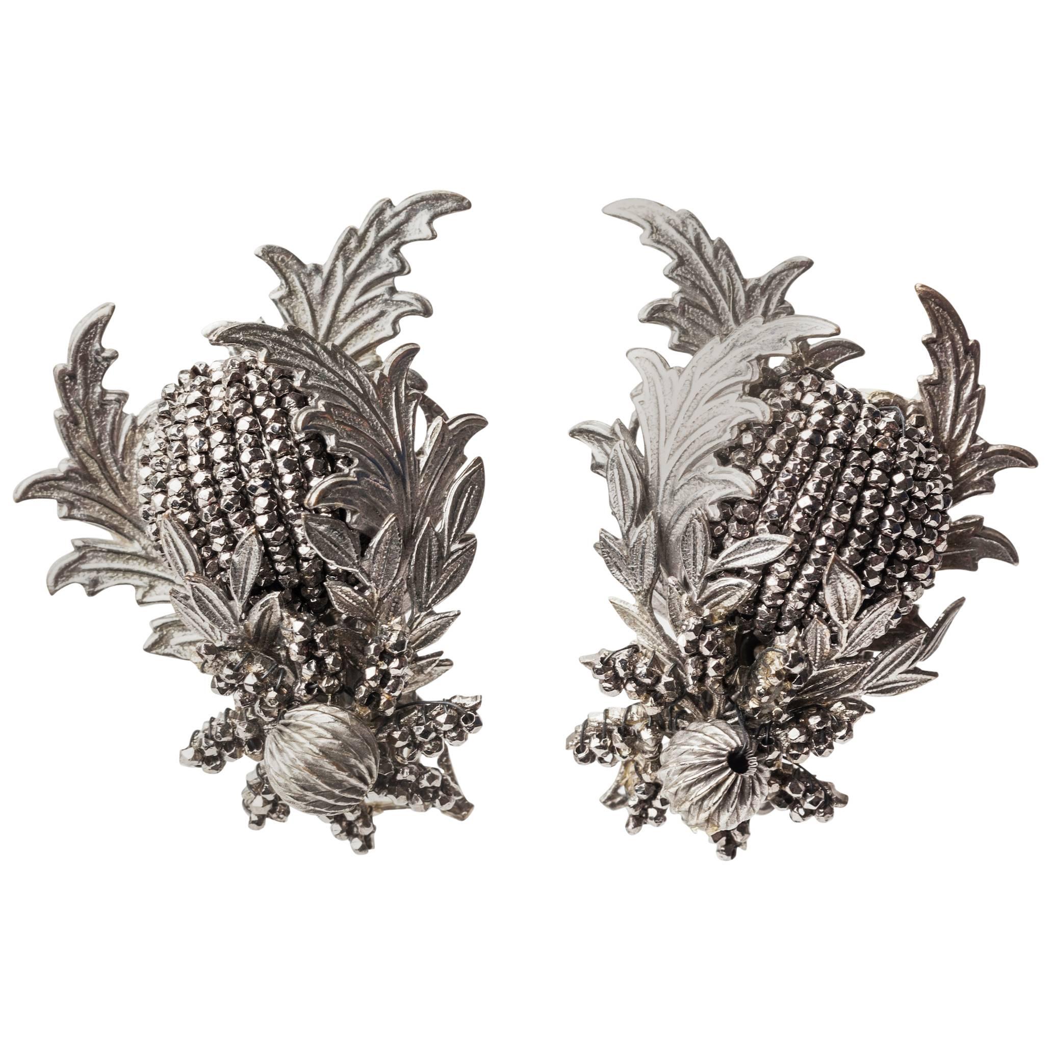 Elaborate Woven Cut Steel Bead Earrings by Leru For Sale