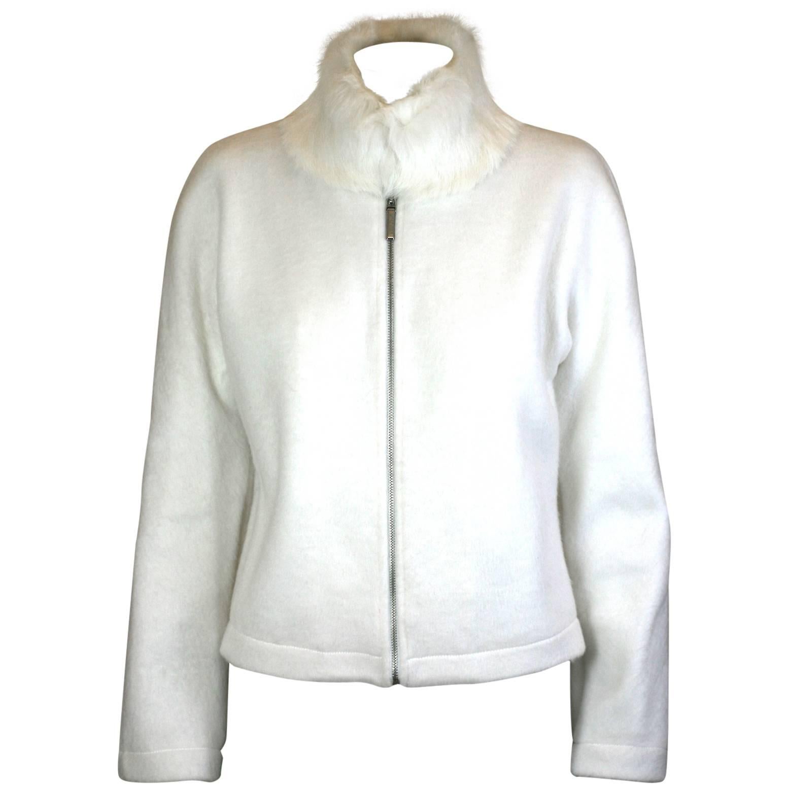 Moschino Felted Fleece Zip Jacket with Rabbit Collar For Sale