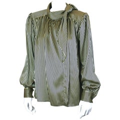 Vintage Yves Saint Laurent Silk Satin Tie Blouse