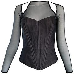 Vintage Vicky Tiel Couture Sexy Black Cut - Out Silk Moire Bustier Corset Top 2