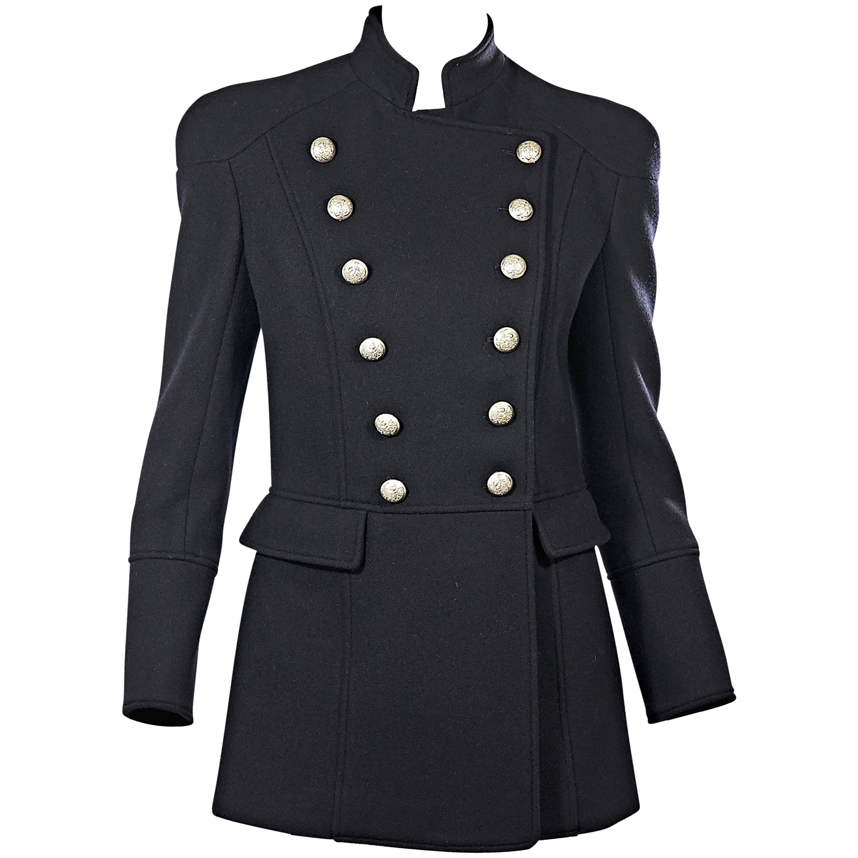 Navy Pierre Balmain Military Coat