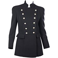 Navy Pierre Balmain Military Coat at 1stDibs