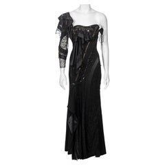 Used John Galliano Black Deconstructed Silk and Lace Evening Dress, ss 2002