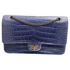 Chanel Blue Alligator 2.55 Reissue 226 Double Flap Ruthenium Hardware
