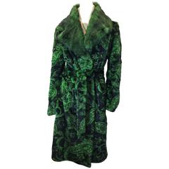Etro Green and Black Dyed Sheared Printed Mink Wrap Coat