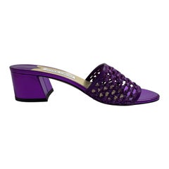 Jimmy Choo Purple Metallic Themis Raffia Slide Sandal-Size 37.5-NEW