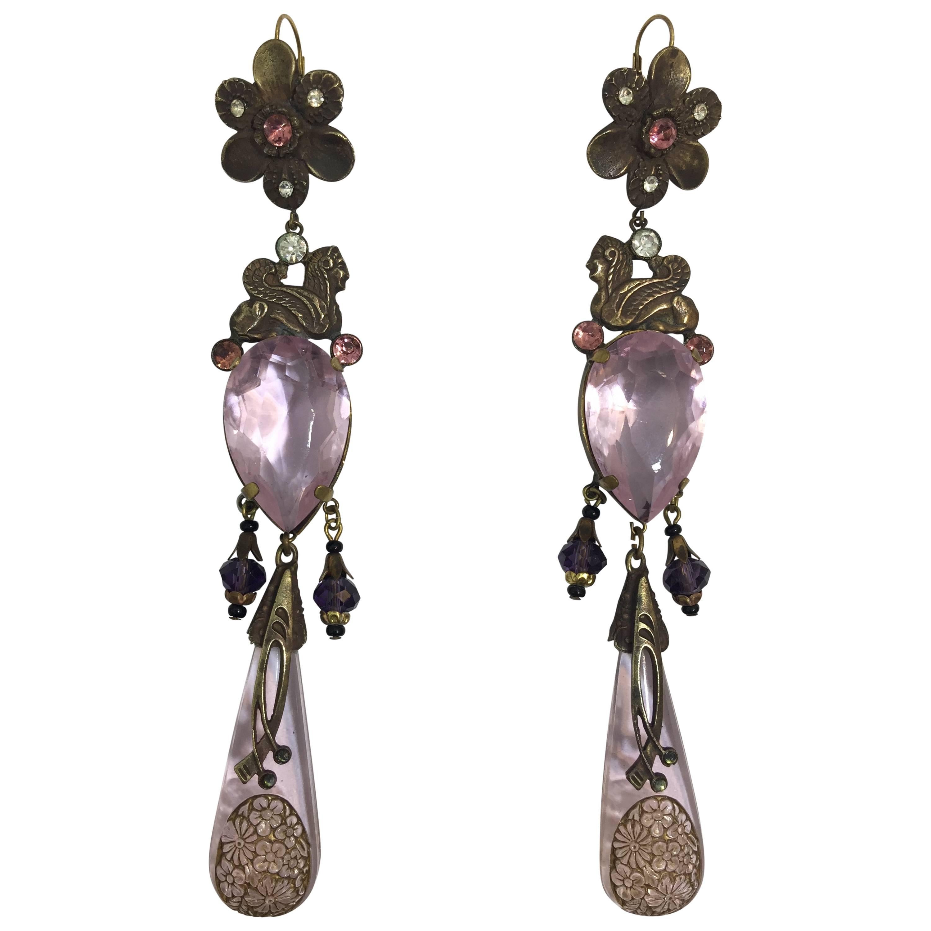 Egyptian inspired 1920's Czech Crystal Drop Chandelier Earrings