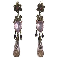 Egyptian inspired 1920's Czech Crystal Drop Chandelier Earrings