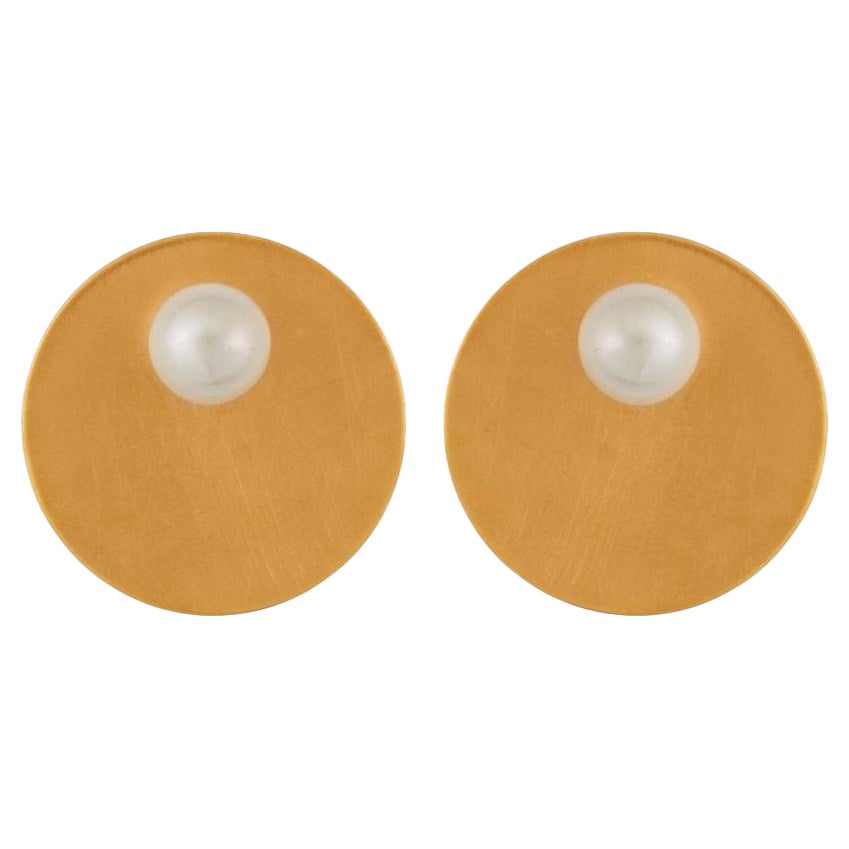 Sterling Silver Gold-Plated One or Two Disc Pearl Earrings