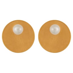 Sterling Silver Gold-Plated One or Two Disc Pearl Earrings