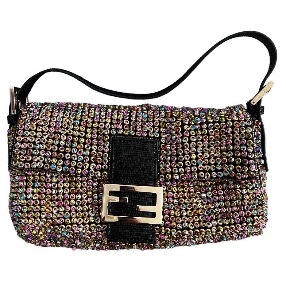 FENDI Limited edition rainbow beaded baguette For Sale