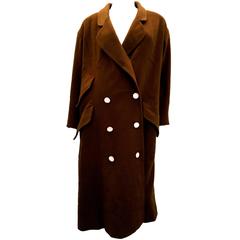 Retro Chanel Tobacco Brown Cashmere Coat with Enamel Buttons 