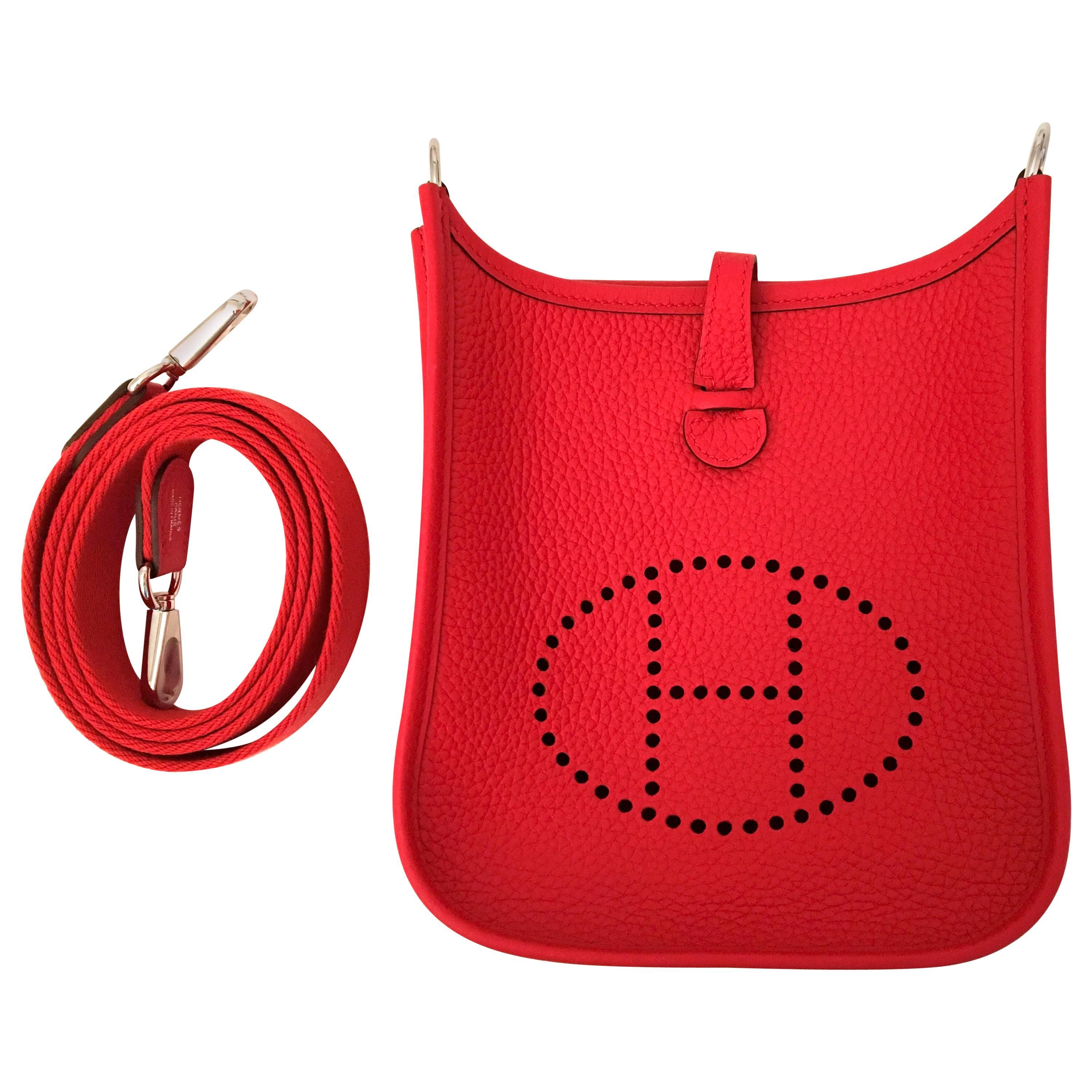 New HERMES Mini Evelyne Red Tomato Crossbody Bag - Clemence Leather