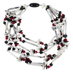 Angela Caputi Multi-Strand Choker Necklace Red, White, Black Resin Pebbles
