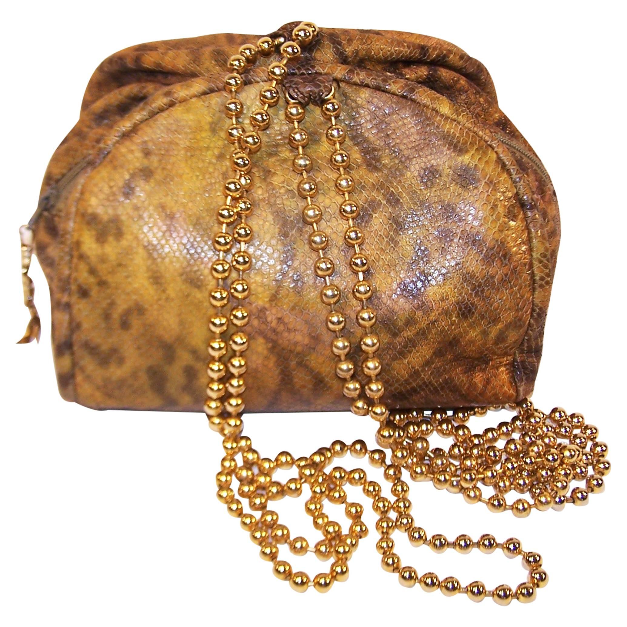 C.1980 Maud Frizon Snakeskin Handbag With Jewelry Style Shoulder Handle