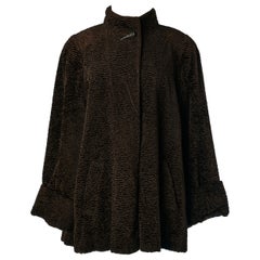 Vintage Brown single breasted short coat in faux astrakan Emmanuelle Khanh