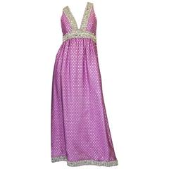 c1965-69 Lavender 
Silver Beaded Oscar de la Renta Dress