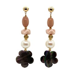 Tahitian Flower shell with pearl and glass beads Earrings