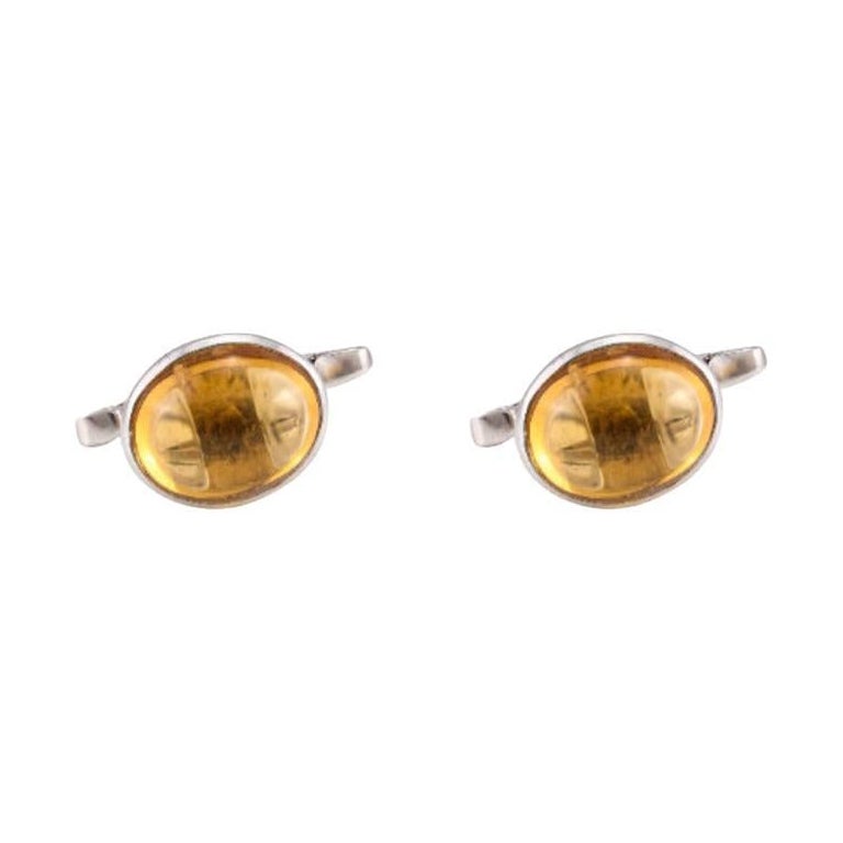 Dainty Oval Cut Citrine Cufflinks in 925 Sterling Silver Gifts for Him For Sale