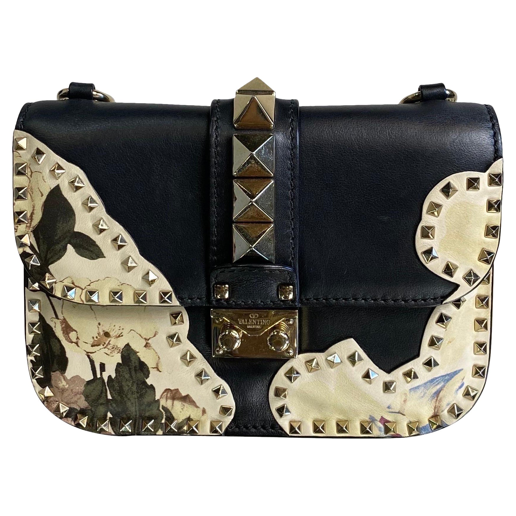 Valentino Garavani Kimono Black Leather Floral Bag For Sale