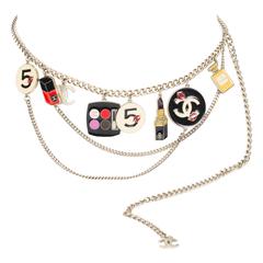 Chanel Enamel Charm Belt Necklace Make-up - silver