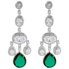 Faux Diamond Emerald Shimmering Girandole Chandelier Earring 9