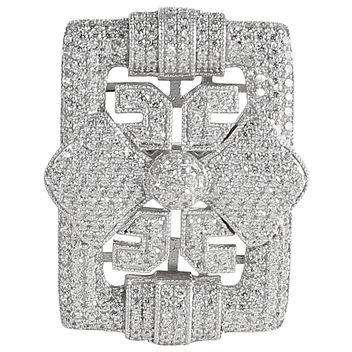 Elegant Art Deco Style Pave Sterling Cocktail Ring