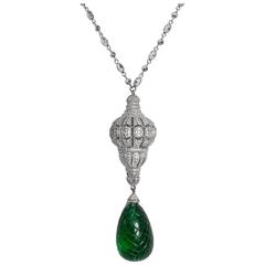 Maharajah Jewel Collection Art Deco style Faux Emerald Diamond Pendant 11