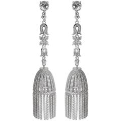 Marie Antoinette Style Superb Large Flexible Pave Faux Diamond Tassle Earrings 8