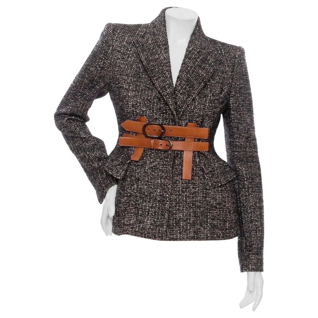 Tom Ford - Veste ceinturée en tweed noir et brun en vente