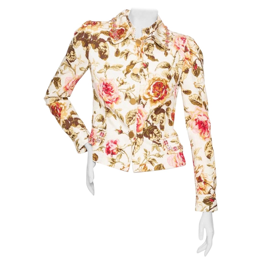 Dolce & Gabbana Floral Print Rhinestone Collared Jacket