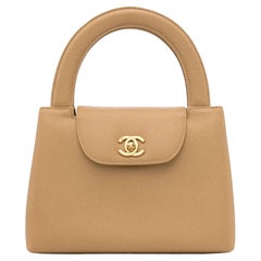 Chanel Vintage 90's Rare Beige Caviar Top Handle Classic Kelly Flap Bag
