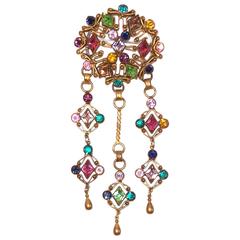 Large C.1940 Ornate Crystal Rhinestone Brooch With Articulated Dangles