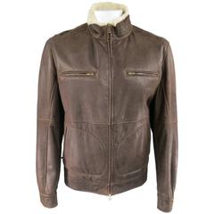 Used Men's BRUNELLO CUCINELLI 44 XL Chocolate Brown Textured Shearling Jacket