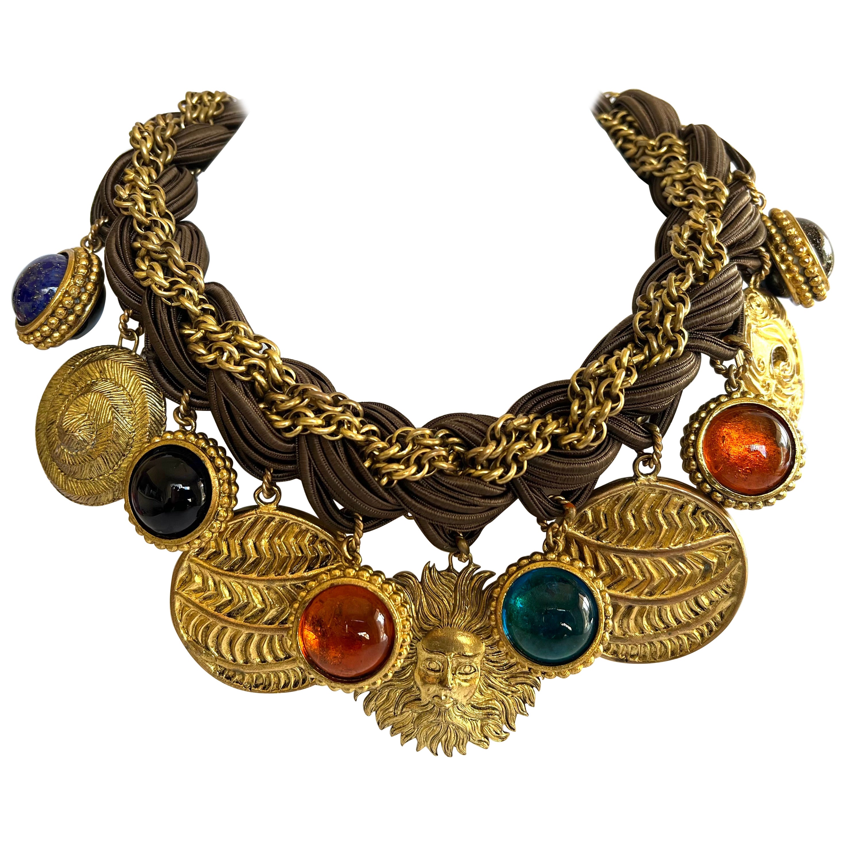 Isabel Canovas Vintage Gilt Charm Necklace  For Sale