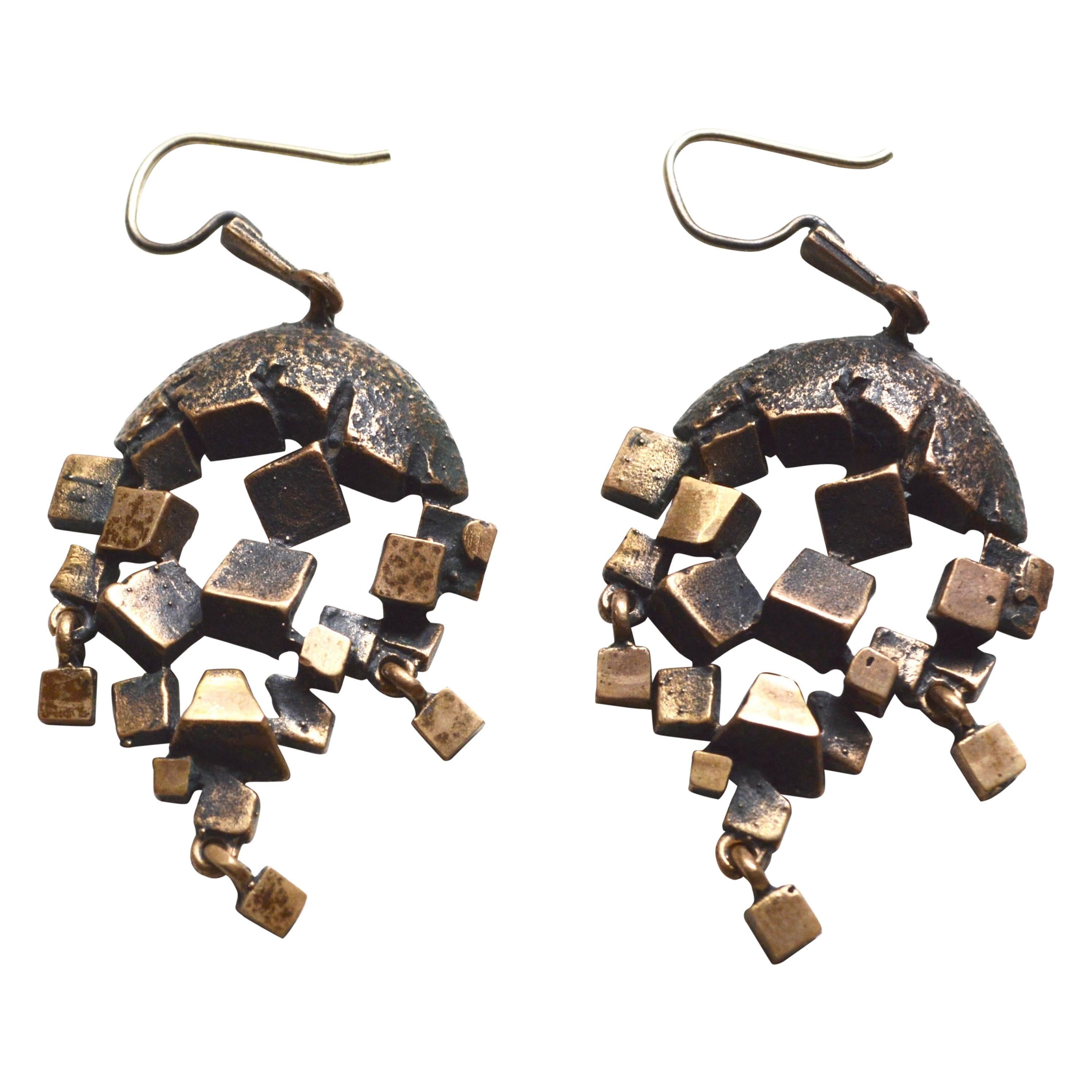 Brutalist Brass Earrings For Sale