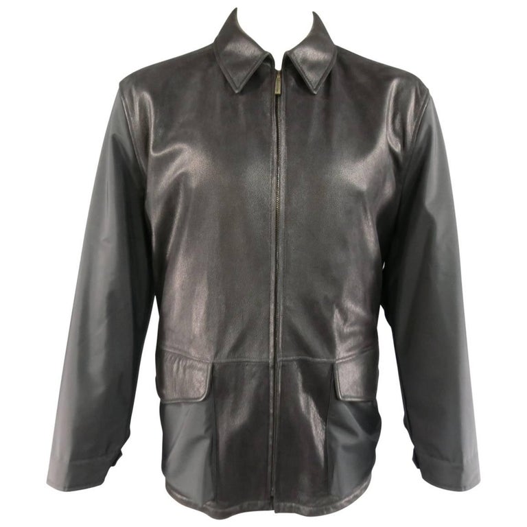 Men's ERMENEGILDO ZEGNA 42 Black Pebbled Leather and Nylon Collared Coat  For Sale at 1stDibs | ermenegildo zegna leather jacket, zegna sport leather  jacket, zegna leather jackets