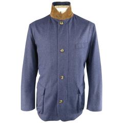 Men's LORO PIANA 44 Blue Textured Cashmere Detachable Khaki Vest Coat 1