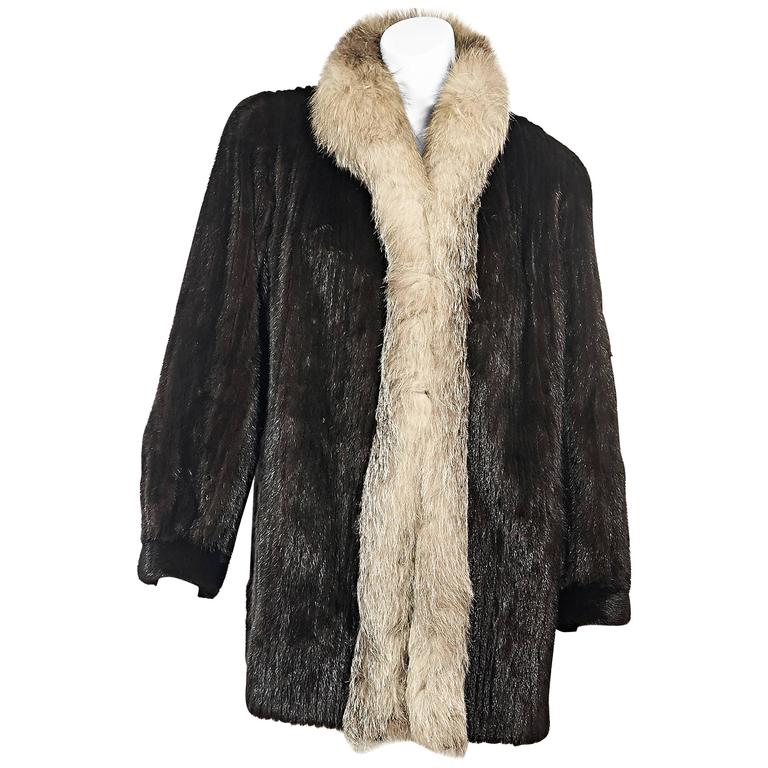 Brown Vintage Mink and Fox Fur Coat For Sale at 1stDibs